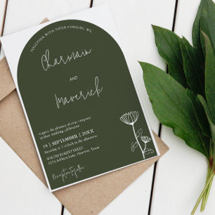Invitation Mariage moderne Arch Flower Sage vert