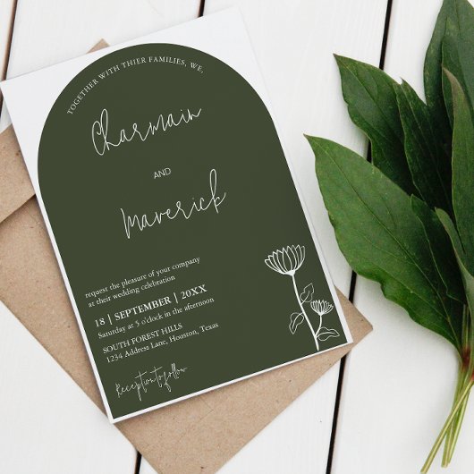 Invitation Mariage moderne Arch Flower Sage vert