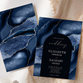 Invitation Mariage moderne Arch Navy Blue Silver Agate