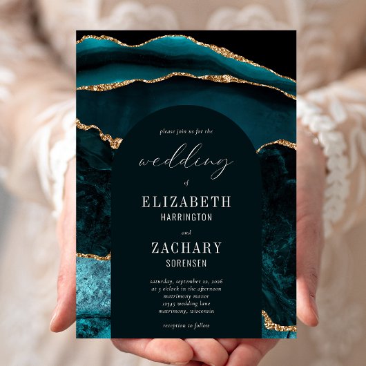 Invitation Mariage Moderne Arch Teal Or Agate