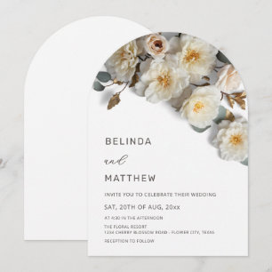 Invitation Mariage Moderne Arches Fleurs 3D Roses Blanches