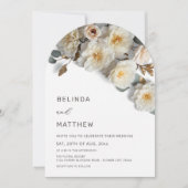 Invitation Mariage Moderne Arches Fleurs 3D Roses Blanches (Devant)