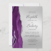Invitation Mariage Moderne Argent et Agate Violette (Devant)