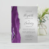 Invitation Mariage Moderne Argent et Agate Violette (Debout devant)