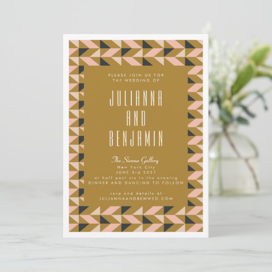Invitation Mariage Moderne Art Déco Noir Rose Gold (Debout devant)