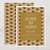 Invitation Mariage Moderne Art Déco Noir Rose Gold (Devant / Derrière)