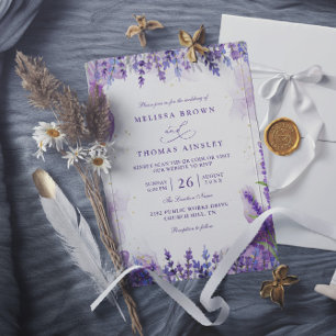Invitation Mariage Moderne au Code QR Floral Lavande Violet