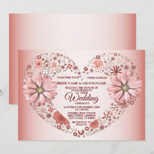 Invitation Mariage Moderne au Cœur Fleuris de Pêche
