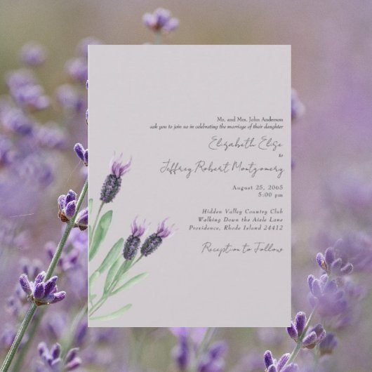 Invitation Mariage Moderne au Lavande Aquarelle Foliage