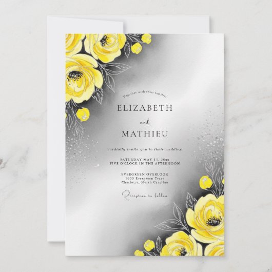 Invitation Mariage Moderne au Reflet Jaune (Devant)