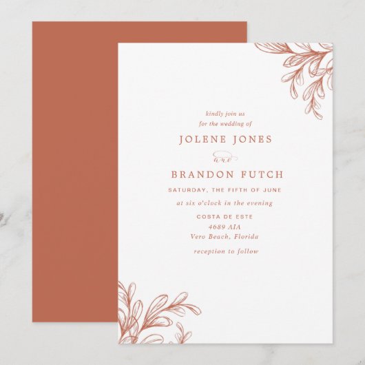 Invitation Mariage Moderne Automnal en Orange Brûlée (Devant / Derrière)