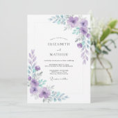Invitation Mariage Moderne aux Feuilles de Violette Pervenche (Debout devant)