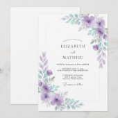 Invitation Mariage Moderne aux Feuilles de Violette Pervenche (Devant / Derrière)