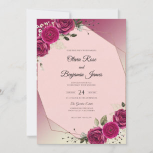 Invitation Mariage Moderne aux Fleurs Profond Magenta