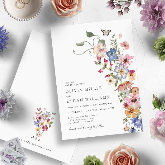 Invitation Mariage Moderne aux Fleurs Sauvages