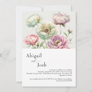 Invitation Mariage Moderne aux Pivoines Aquarelles Vintage