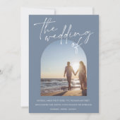 Invitation Mariage Moderne avec Arche en Bleu Poussiéreux Pho (Devant)