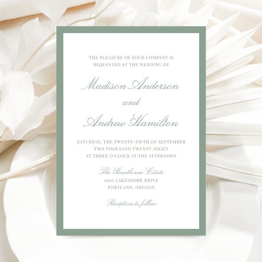 Invitation Mariage Moderne avec Bordure Vert Sauge