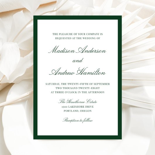 Invitation Mariage Moderne avec Bordure Verte