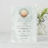 Invitation Mariage moderne avec code QR aqua coquillage côtie (Debout devant)