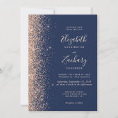 Invitation Mariage moderne avec code QR bleu marine et paille (Devant)