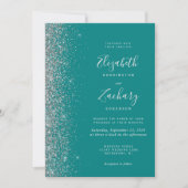 Invitation Mariage moderne avec code QR bleu sarcelle paillet (Devant)