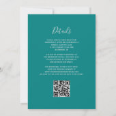 Invitation Mariage moderne avec code QR bleu sarcelle paillet (Dos)