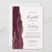 Invitation Mariage moderne avec code QR en agate dorée et ros (Devant)