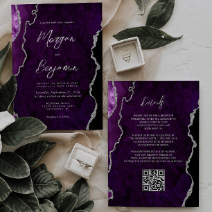 Invitation Mariage moderne avec code QR en écriture argentée