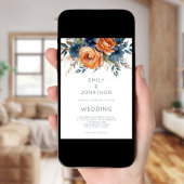 Invitation Mariage moderne avec code QR et fleurs orange brûl