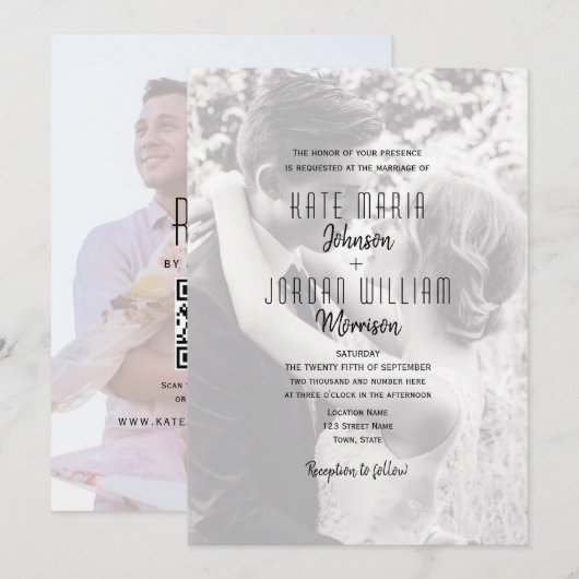 Invitation Mariage moderne avec code QR et photo (Devant / Derrière)