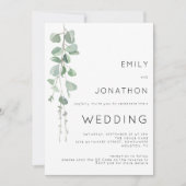 Invitation Mariage Moderne avec Code QR et Photo d'Eucalyptus (Devant)