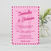 Invitation Mariage moderne avec code QR et rayure chevron ros (Debout devant)