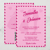 Invitation Mariage moderne avec code QR et rayure chevron ros (Devant / Derrière)