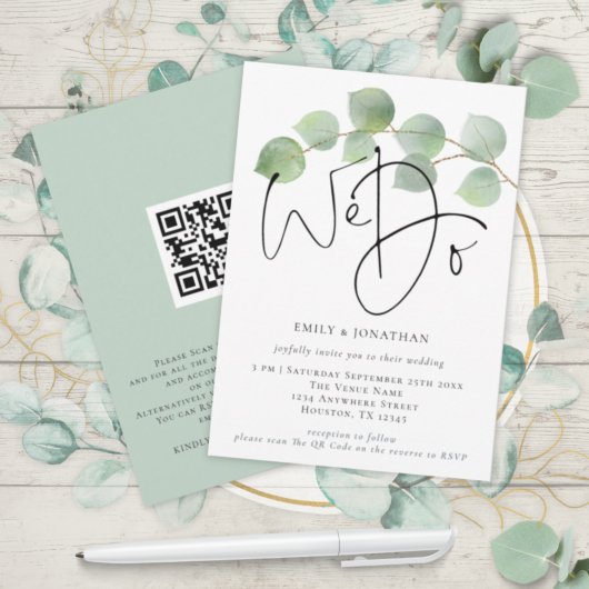 Invitation Mariage moderne avec code QR Eucalyptus