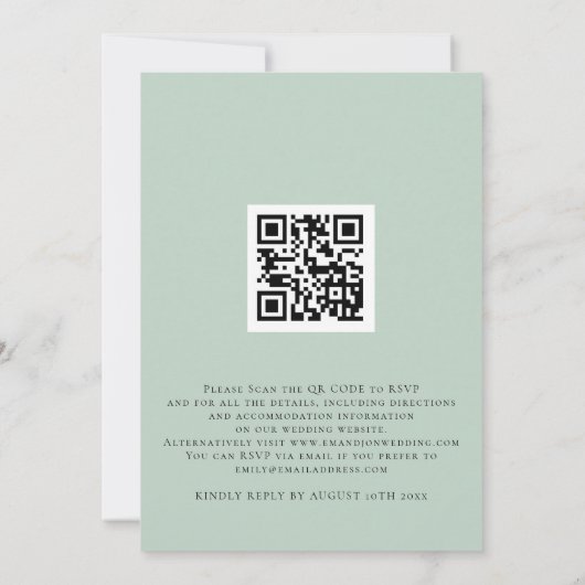 Invitation Mariage moderne avec code QR Eucalyptus (Dos)