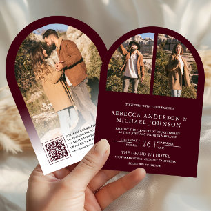 Invitation Mariage moderne avec code QR photo d'arche en Bour