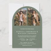 Invitation Mariage moderne avec code QR photo d'arche en vert (Devant)