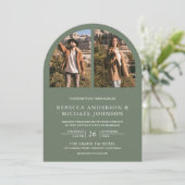 Invitation Mariage moderne avec code QR photo d'arche en vert (Debout devant)