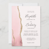 Invitation Mariage moderne avec code QR rose poudré et or aga (Devant)