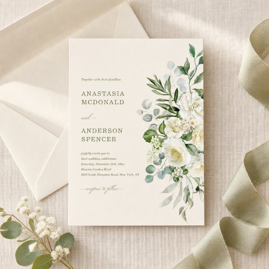 Invitation Mariage Moderne avec de la Végétation Botanique