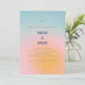 Invitation Mariage Moderne avec Dégradé de Bleu Rose Pastel (Debout devant)