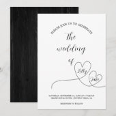 Invitation Mariage moderne avec écriture calligraphique à cœu (Devant / Derrière)