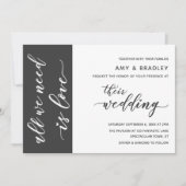 Invitation Mariage Moderne avec Écriture en Gris Foncé et Bla (Devant)