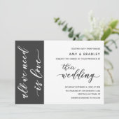 Invitation Mariage Moderne avec Écriture en Gris Foncé et Bla (Debout devant)