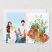 Invitation Mariage moderne avec fleurs de corail et de menthe (Dos)