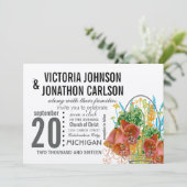 Invitation Mariage moderne avec fleurs de corail et de menthe (Debout devant)