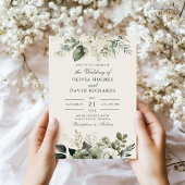 Invitation Mariage moderne avec fleurs vert sauge et ivoire