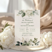 Invitation Mariage moderne avec fleurs vert sauge et ivoire