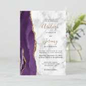 Invitation Mariage Moderne avec Marbre Violet et Or (Debout devant)
